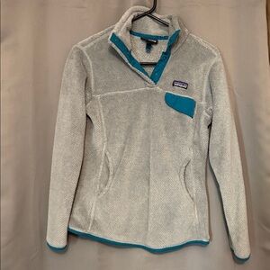 Patagonia Gray and Teal Fleece Pullover Sz M